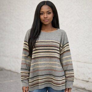 LIZ CLAIBORNE Women's 0X Knit Sweater Gray Multi Color Stripes Sequins Pullover